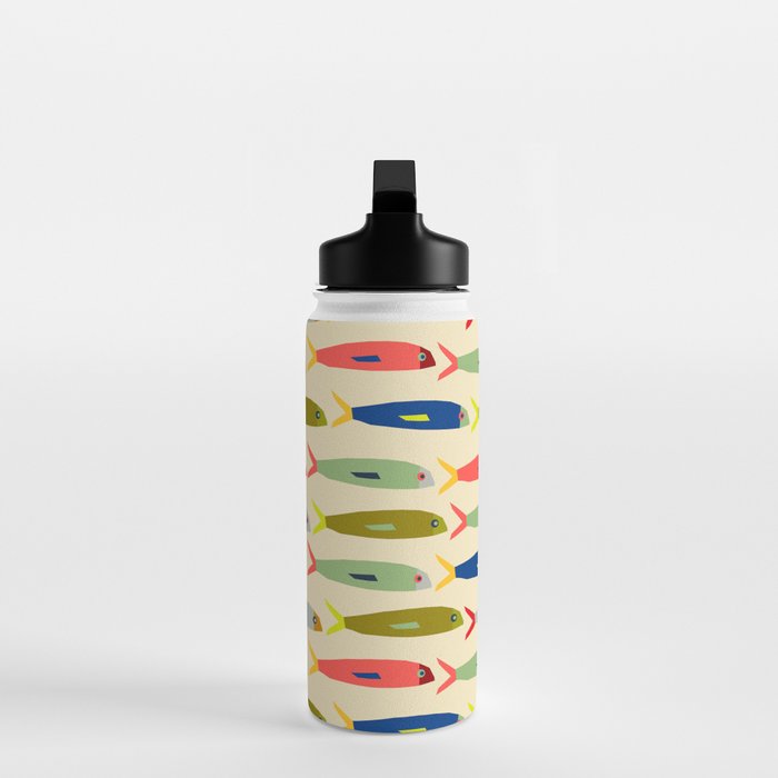 Sardines pattern in red green blue and gray Water Bottle Gallery Image 3