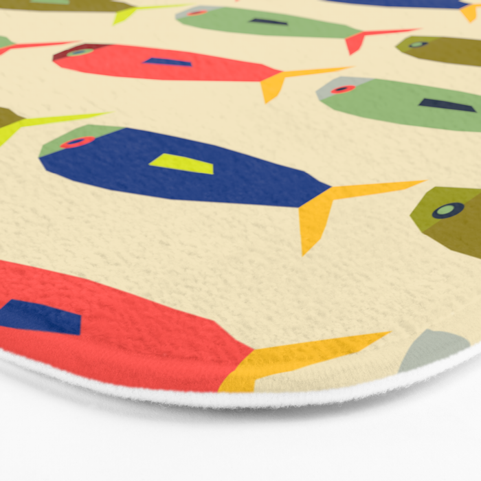 Sardines pattern in red green blue and gray Bath Mat Gallery Image 3