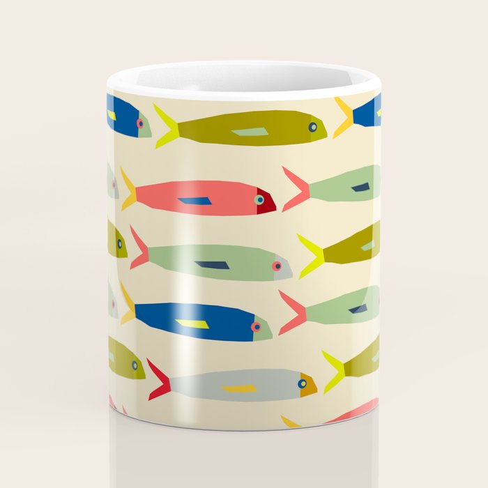 Sardines pattern in red green blue and gray Coffee Mug Gallery Image 4