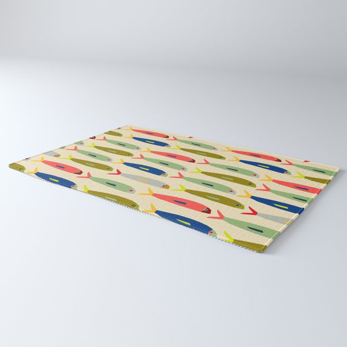 Sardines pattern in red green blue and gray Rug Gallery Image 3
