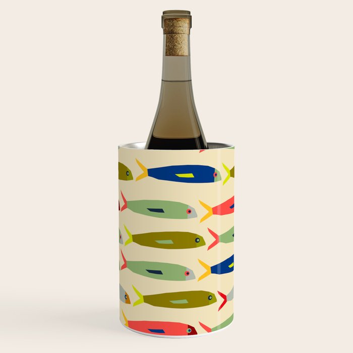 Sardines pattern in red green blue and gray Wine Chiller Gallery Image 2
