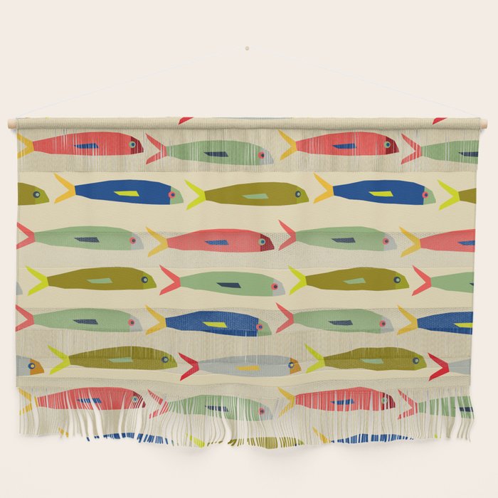 Sardines pattern in red green blue and gray Wall Hanging Gallery Image 1