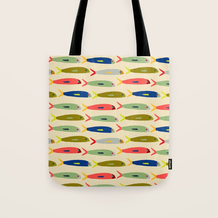 Sardines pattern in red green blue and gray Tote Bag Gallery Image 1