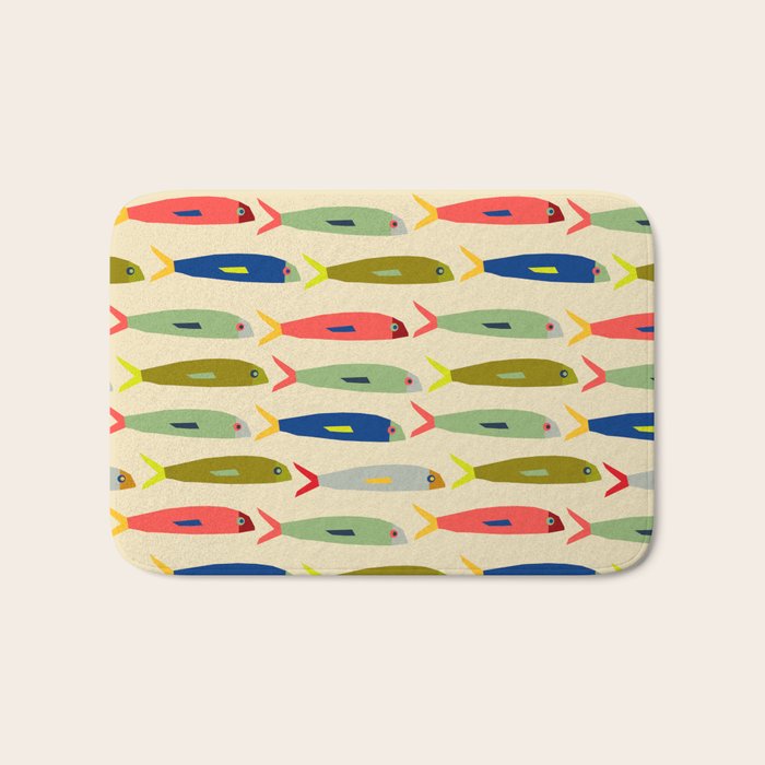 Sardines pattern in red green blue and gray Bath Mat Gallery Image 1