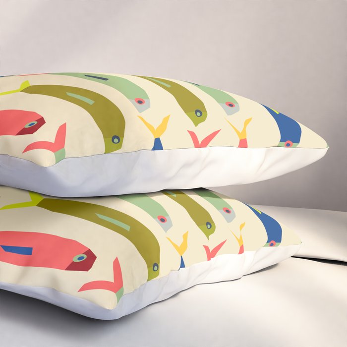 Sardines pattern in red green blue and gray Pillow Sham Gallery Image 3