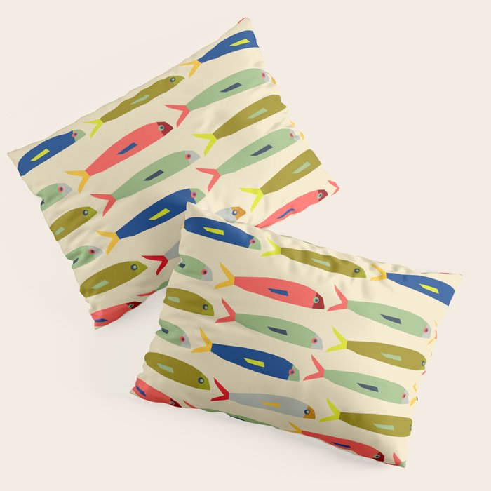 Sardines pattern in red green blue and gray Pillow Sham Gallery Image 3