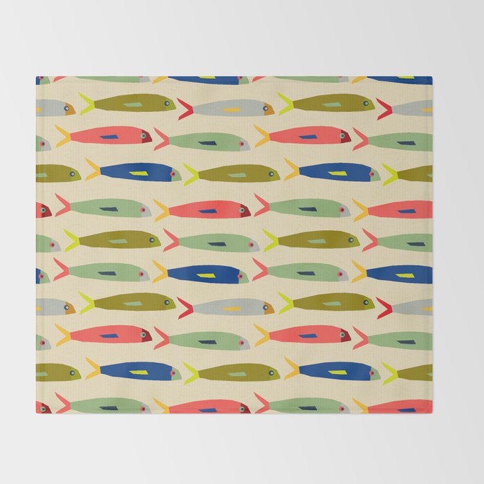Sardines pattern in red green blue and gray Throw Blanket Gallery Image 2