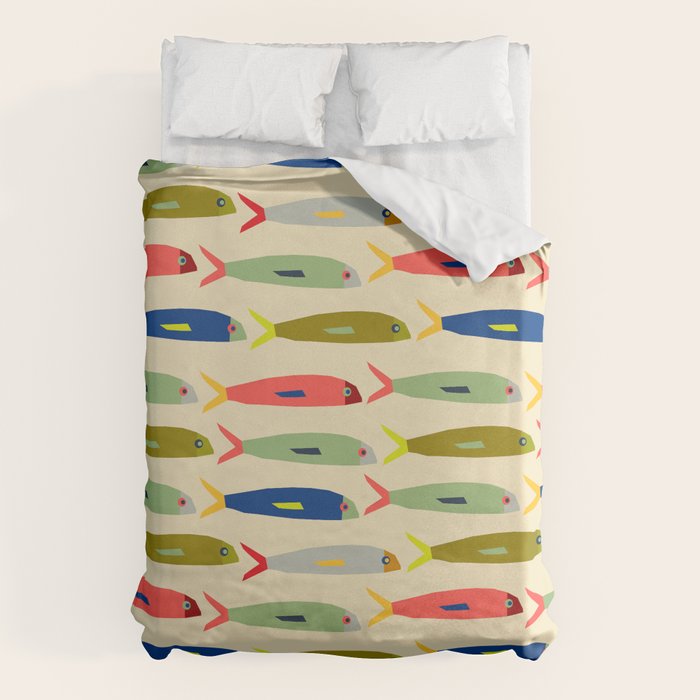 Sardines pattern in red green blue and gray Duvet Cover Gallery Image 6