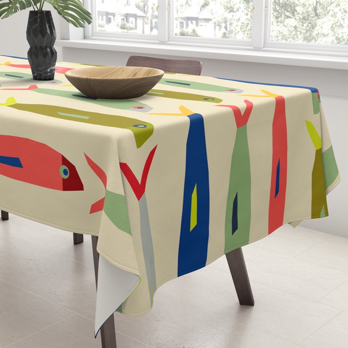 Sardines pattern in red green blue and gray Tablecloth Gallery Image 3