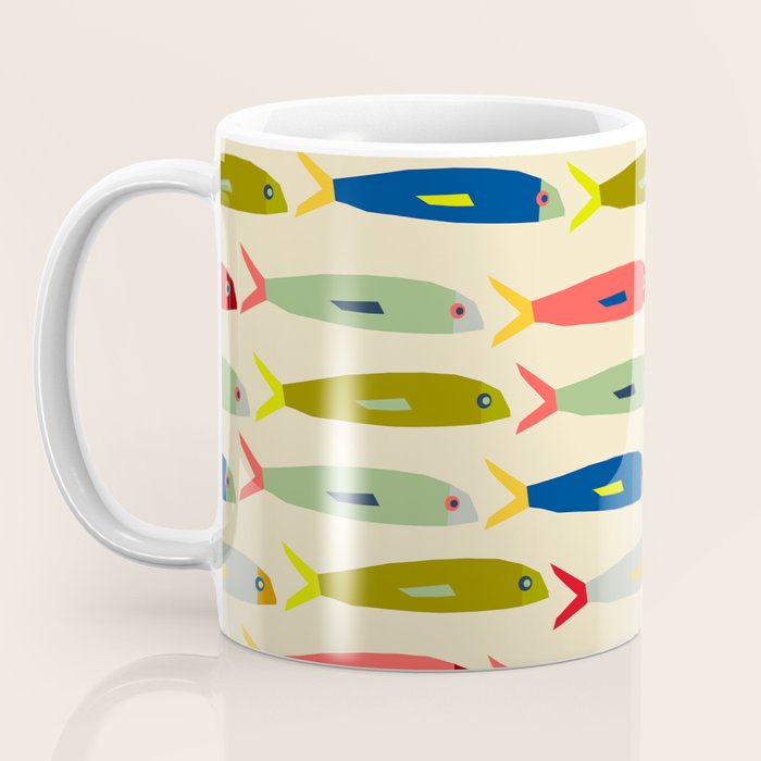 Sardines pattern in red green blue and gray Coffee Mug Gallery Image 3