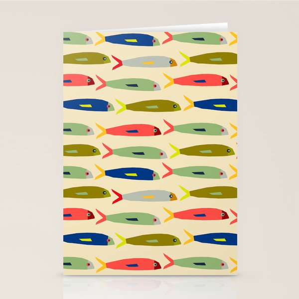 Sardines pattern in red green blue and gray Stationery Card Gallery Image 2