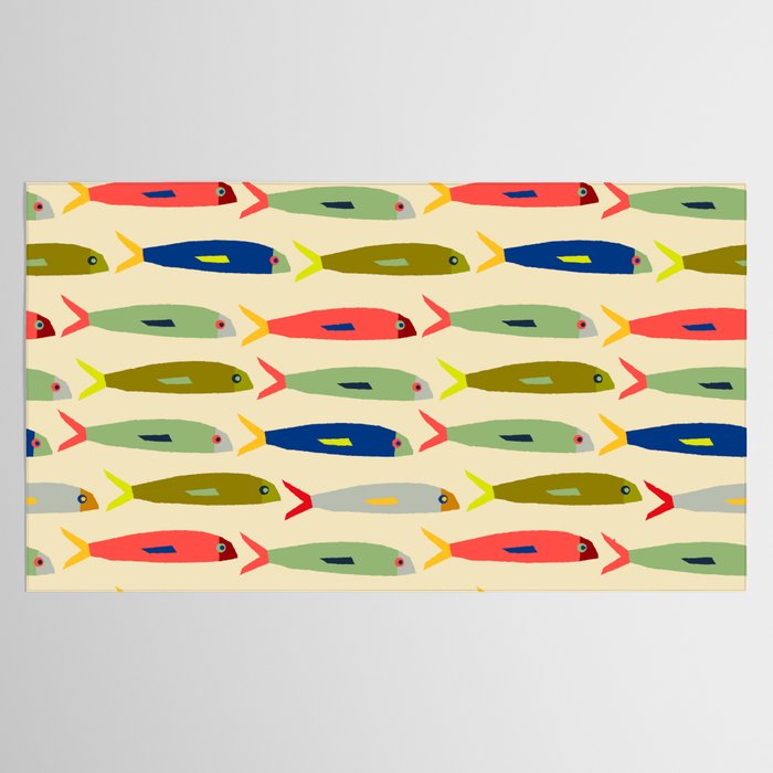Sardines pattern in red green blue and gray Tablecloth Gallery Image 2
