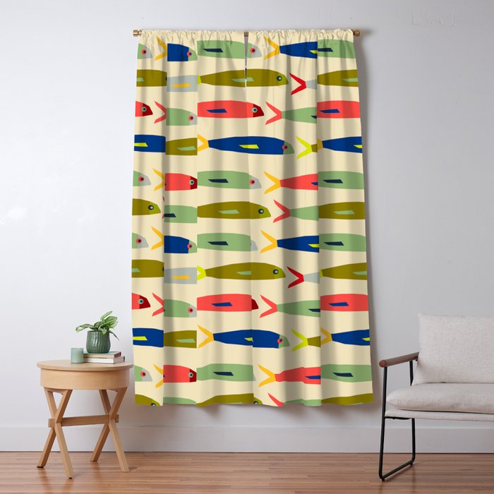 Sardines pattern in red green blue and gray Window Curtain Gallery Image 5