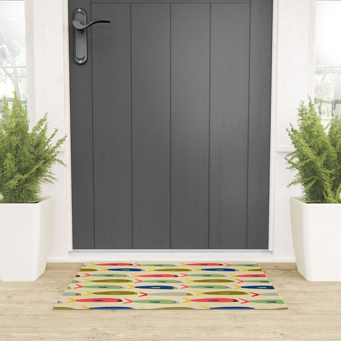 Sardines pattern in red green blue and gray Welcome Mat Gallery Image 3