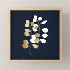 Leaf Duo, Gold and White on Navy Blue Mini Art Print Gallery Image 1