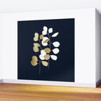 Leaf Duo, Gold and White on Navy Blue Wall Mural Gallery Image 2