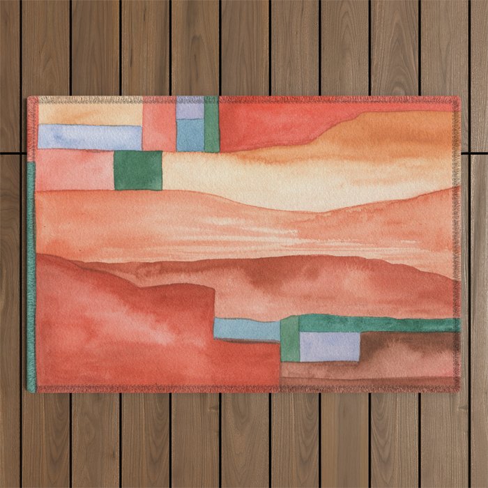 Abstract Desert Landscape Watercolor Outdoor Rug Gallery Image 1