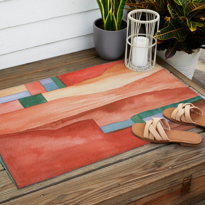 Abstract Desert Landscape Watercolor Outdoor Rug Gallery Image 2