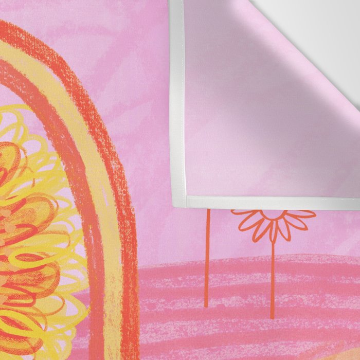 Retro Sunflower & Rainbow in Pink Wall Tapestry Gallery Image 3