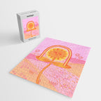 Retro Sunflower & Rainbow in Pink Jigsaw Puzzle Gallery Image 2