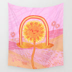 Retro Sunflower & Rainbow in Pink Wall Tapestry Gallery Image 4