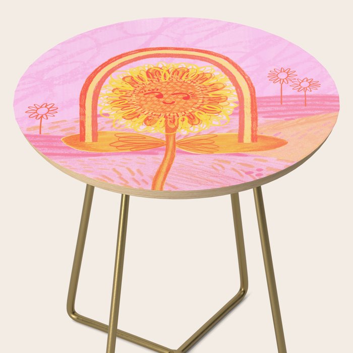 Retro Sunflower & Rainbow in Pink Side Table Gallery Image 2