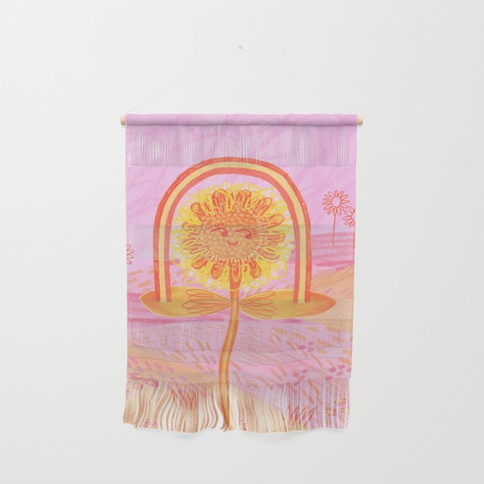 Retro Sunflower & Rainbow in Pink Wall Hanging Gallery Image 1
