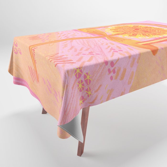 Retro Sunflower & Rainbow in Pink Tablecloth Gallery Image 1