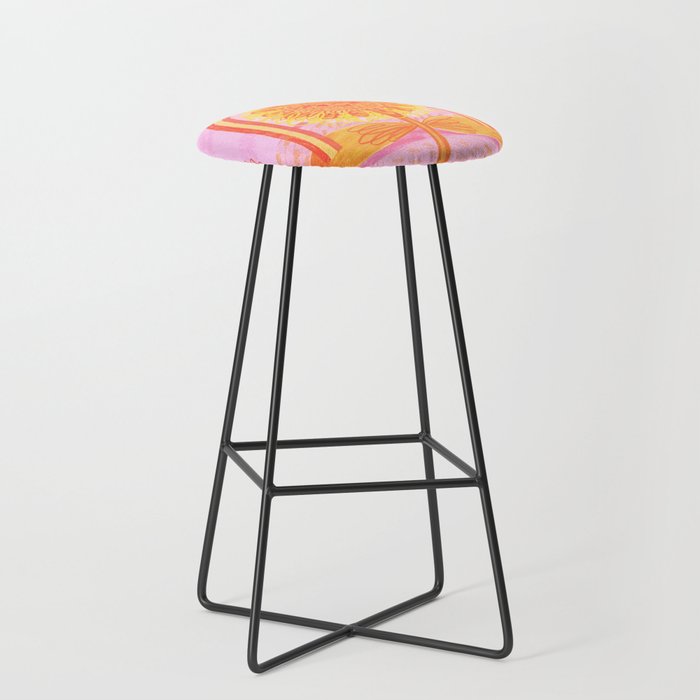 Retro Sunflower & Rainbow in Pink Stool Gallery Image 1
