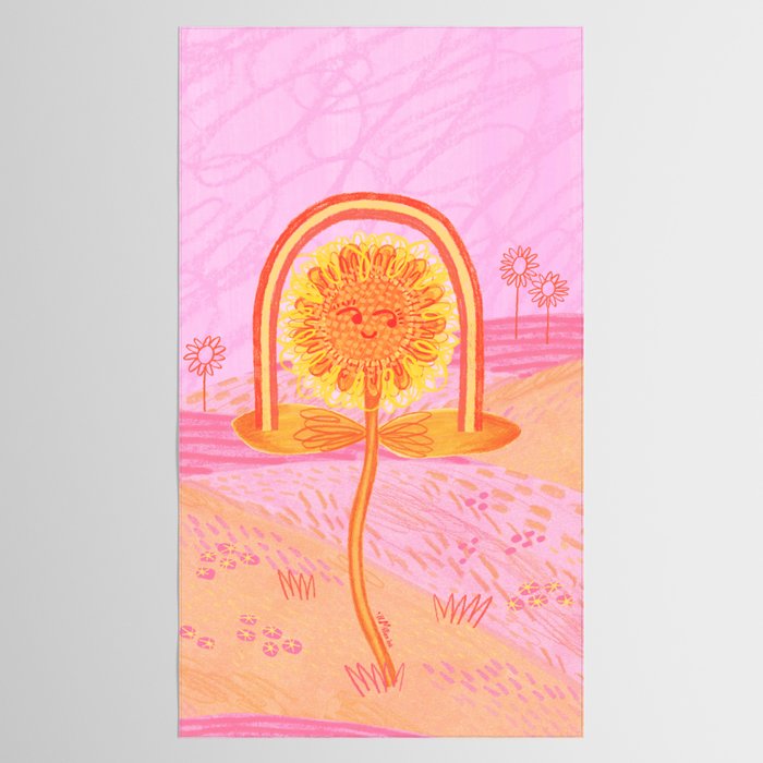 Retro Sunflower & Rainbow in Pink Tablecloth Gallery Image 2