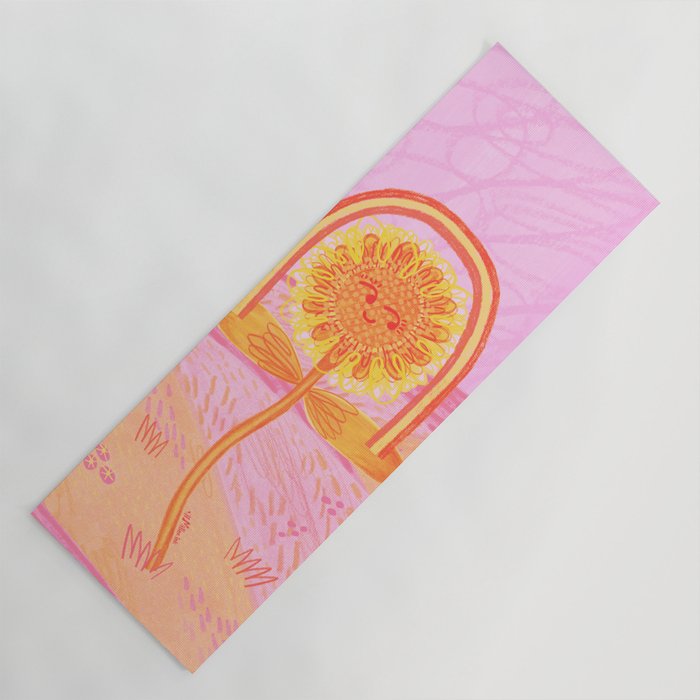 Retro Sunflower & Rainbow in Pink Yoga Mat Gallery Image 1