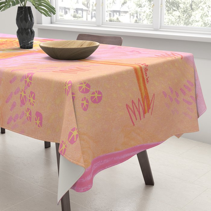 Retro Sunflower & Rainbow in Pink Tablecloth Gallery Image 3