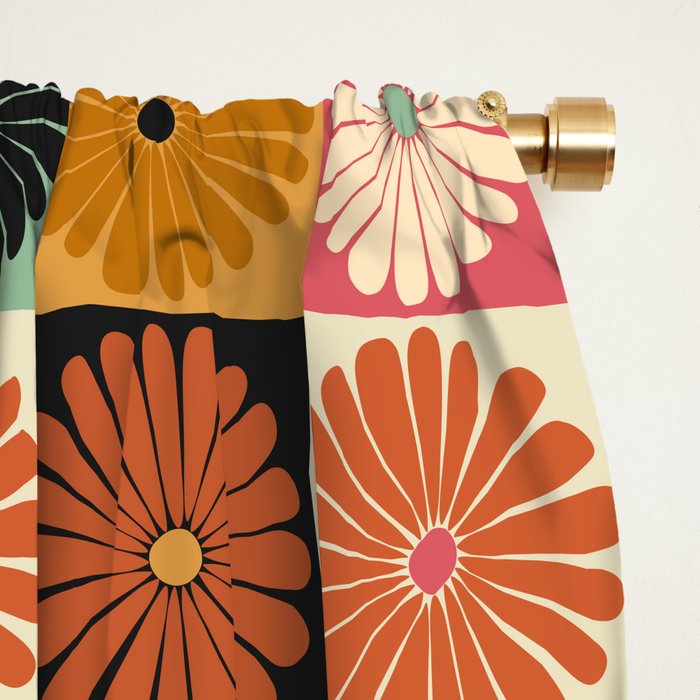 Retro Flowers Check Pattern XVI Window Curtain Gallery Image 2