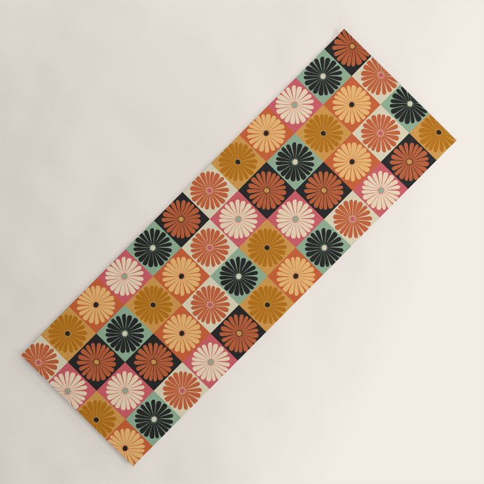 Retro Flowers Check Pattern XVI Yoga Mat Gallery Image 1