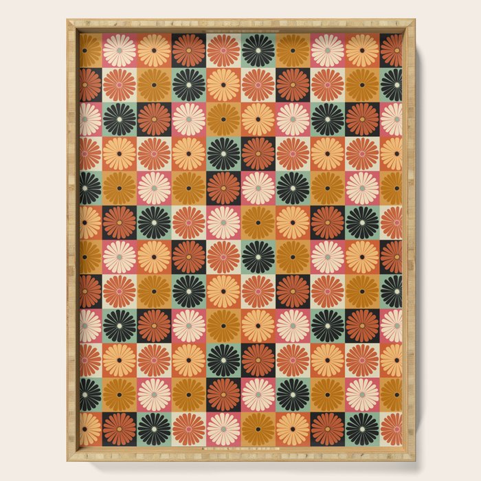 Retro Flowers Check Pattern XVI Serving Tray Gallery Image 1