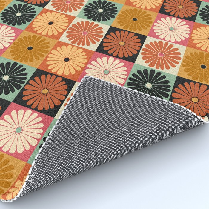 Retro Flowers Check Pattern XVI Rug Gallery Image 4