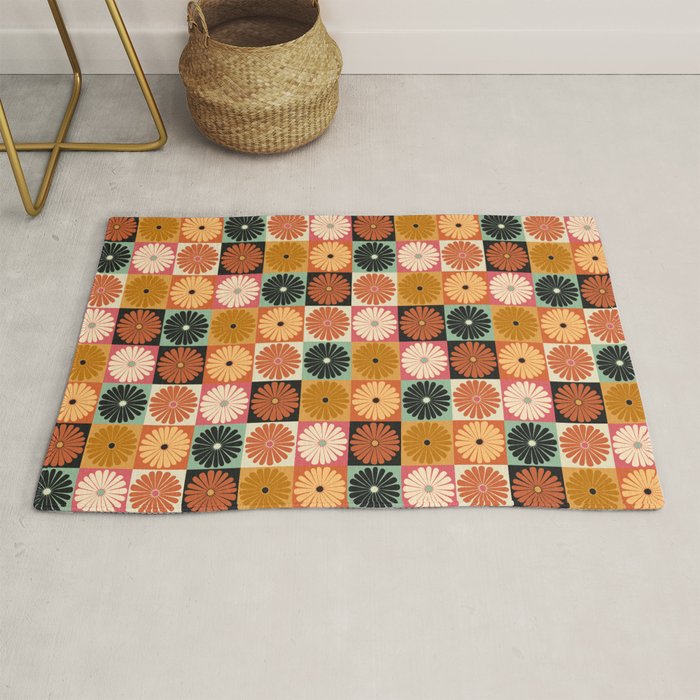 Retro Flowers Check Pattern XVI Rug Gallery Image 1
