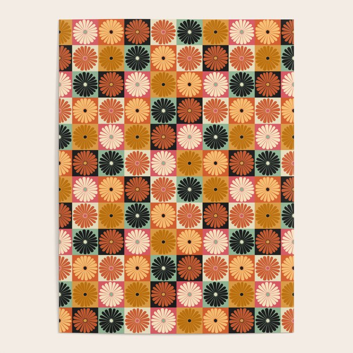 Retro Flowers Check Pattern XVI Poster Gallery Image 4