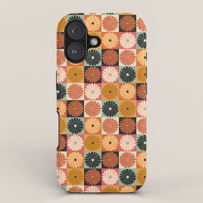 Retro Flowers Check Pattern XVI iPhone Case Gallery Image 1