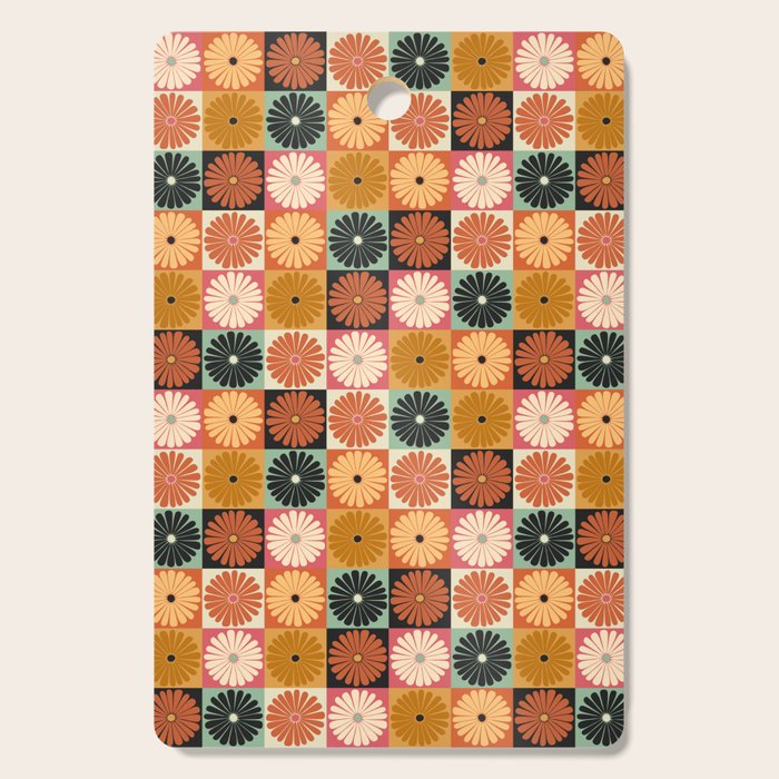 Retro Flowers Check Pattern XVI Cutting Board Gallery Image 1