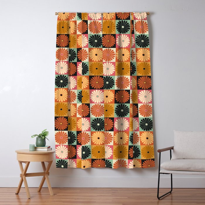 Retro Flowers Check Pattern XVI Window Curtain Gallery Image 5