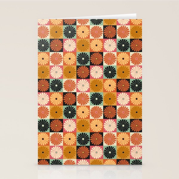 Retro Flowers Check Pattern XVI Stationery Card Gallery Image 2