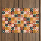 Retro Flowers Check Pattern XVI Outdoor Rug Gallery Image 1