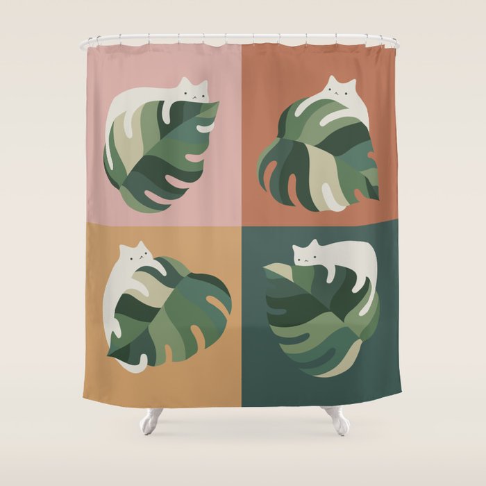 Cat and Leaf 2x2 Shower Curtain Gallery Image 1