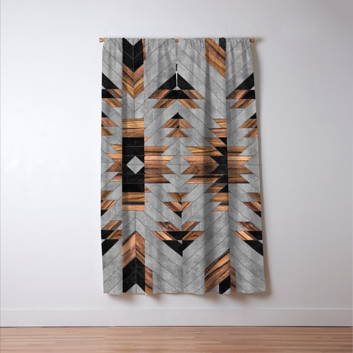 Urban Tribal Pattern No.6 - Aztec - Concrete and Wood Window Curtain Gallery Image 3