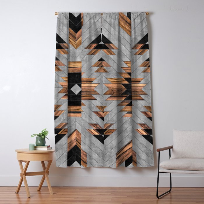 Urban Tribal Pattern No.6 - Aztec - Concrete and Wood Window Curtain Gallery Image 5