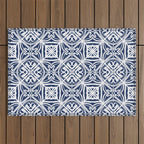 Blue tile brushstroke pattern Outdoor Rug Gallery Image 1