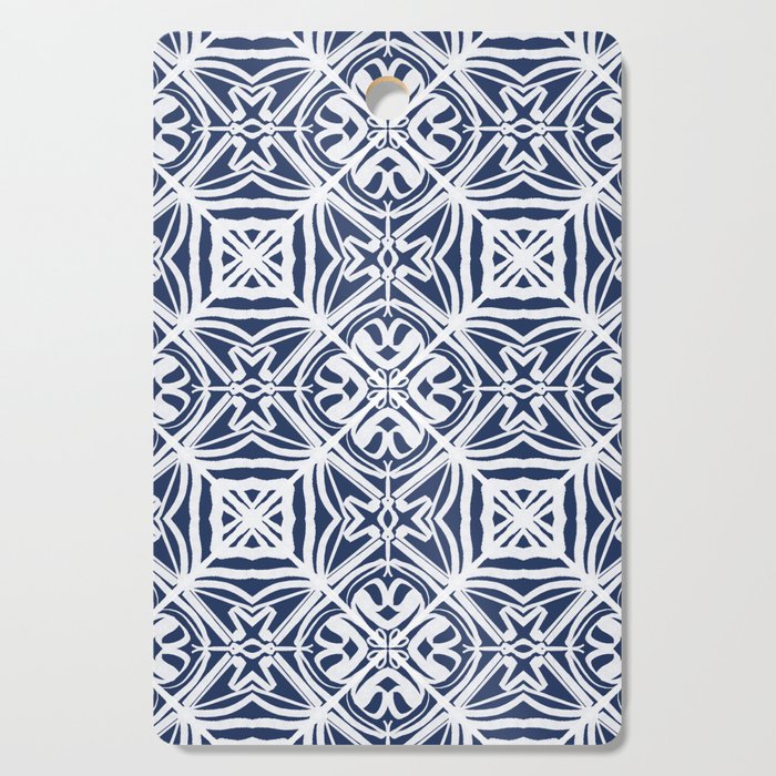 Blue tile brushstroke pattern Cutting Board Gallery Image 1