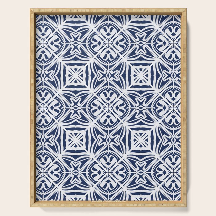 Blue tile brushstroke pattern Serving Tray Gallery Image 1