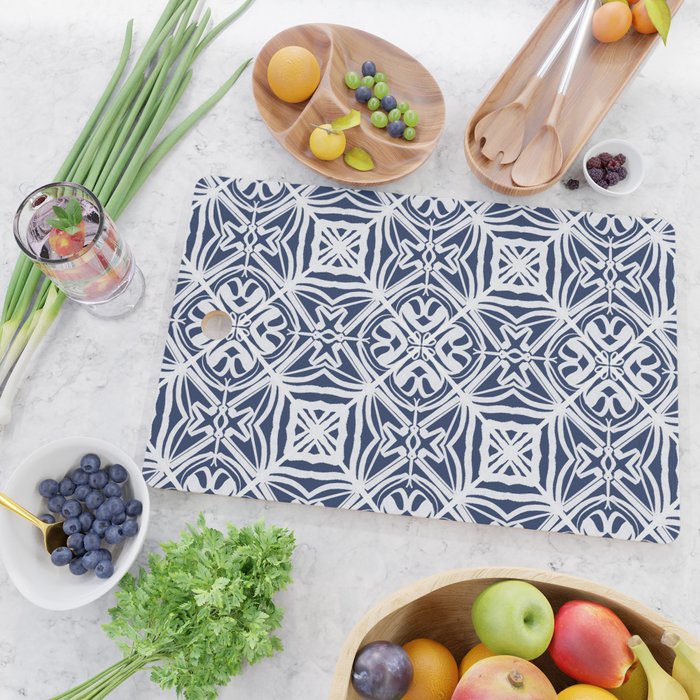 Blue tile brushstroke pattern Cutting Board Gallery Image 2